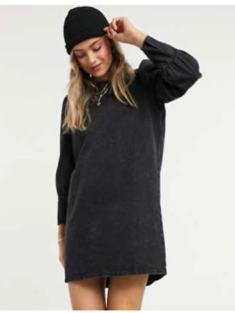 ASOS Black Washed Denim Long Sleeve Mini Dress